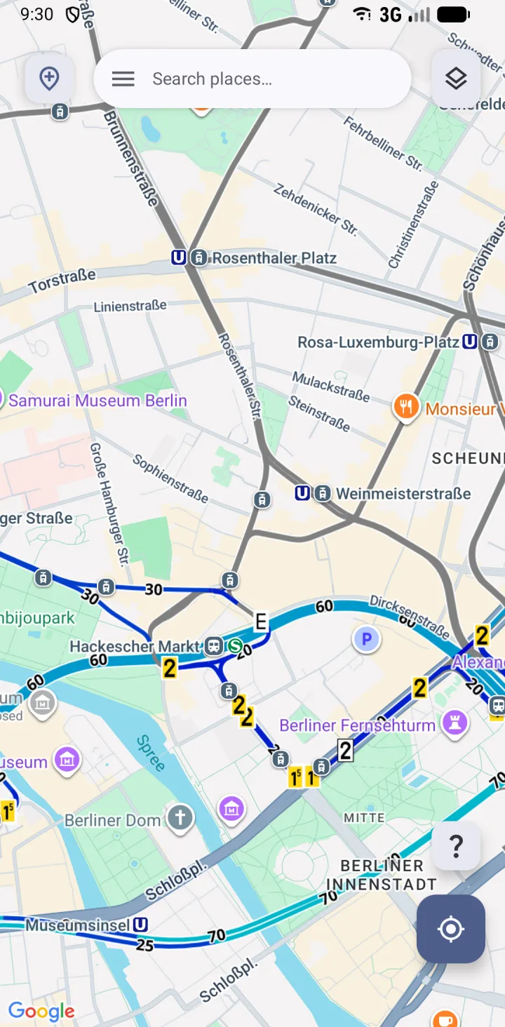 The Max. Speed layer across central Berlin, with colour-coded lines and speed labels