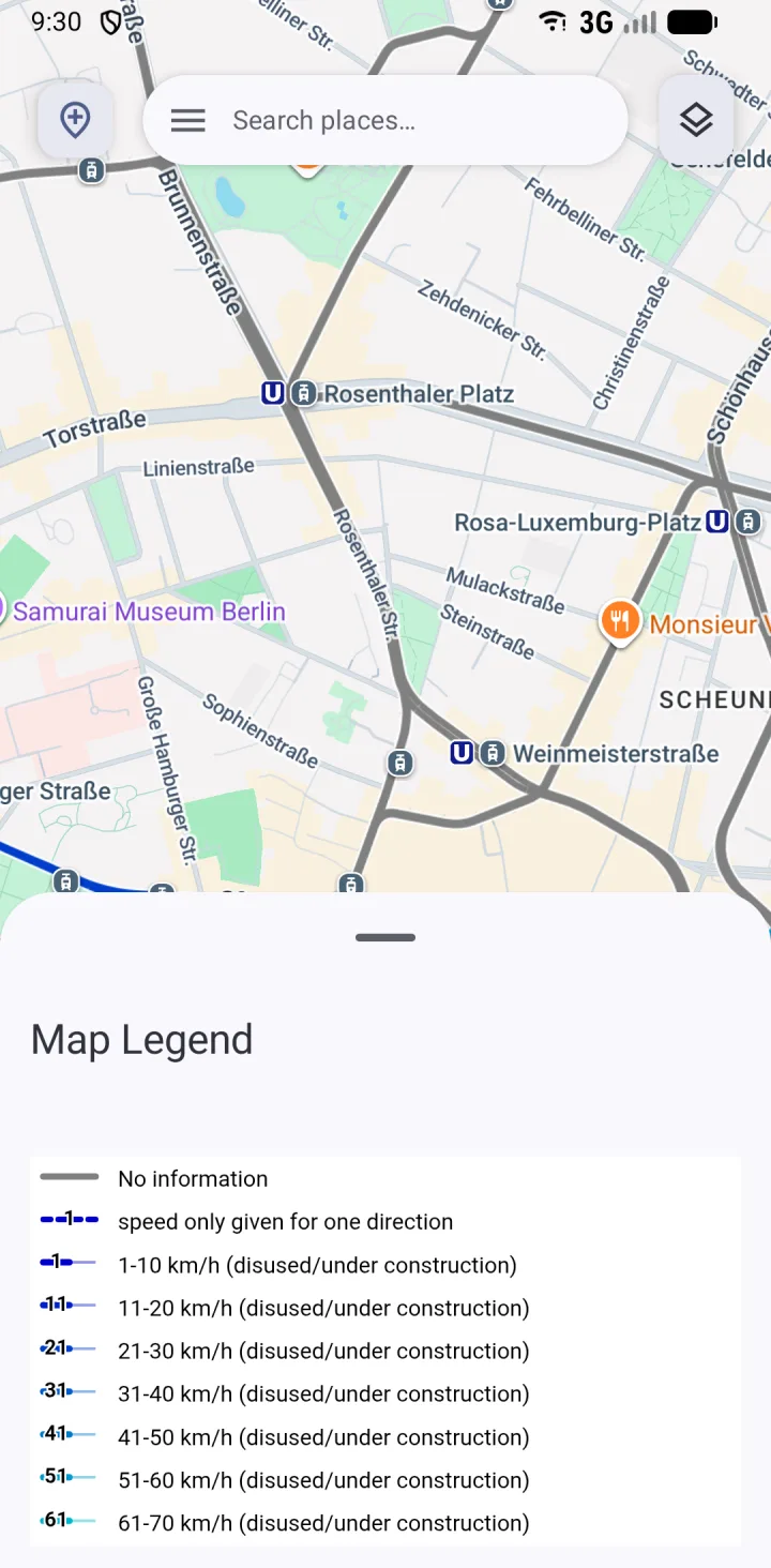 The Map Legend sheet showing the legend for the speed layer